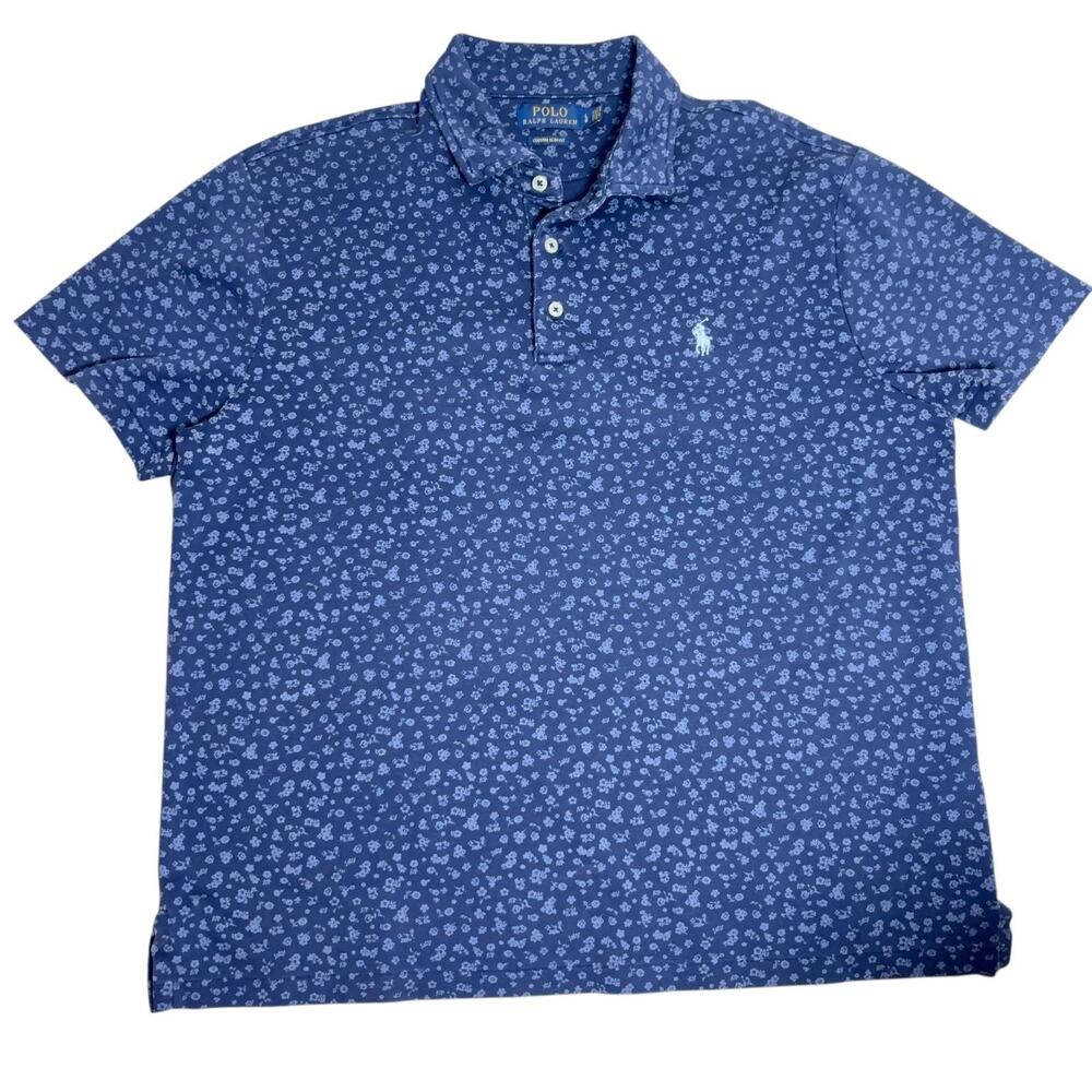 Polo Ralph Lauren Polo Shirt Men's Large Blue Floral Custom Slim Fit Pony - Picture 2 of 4